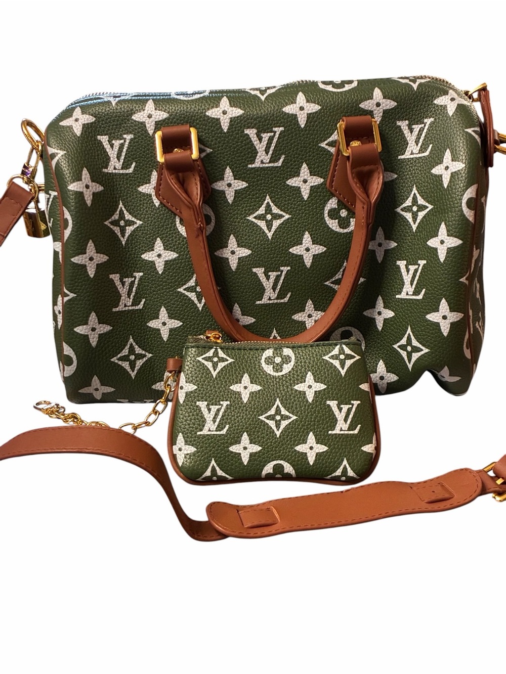 Louis.Vuitton. Olive Green Monogram P9 Satchel with Brown Trim